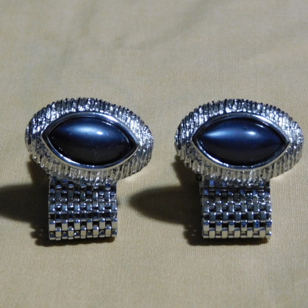 Swank Cat eye grey blue cuff links